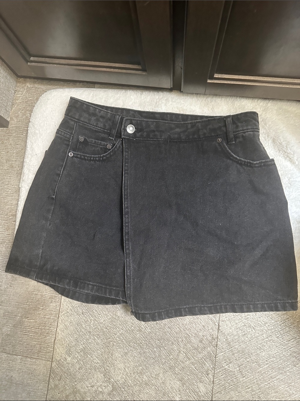 Black Denim Wrap Skort